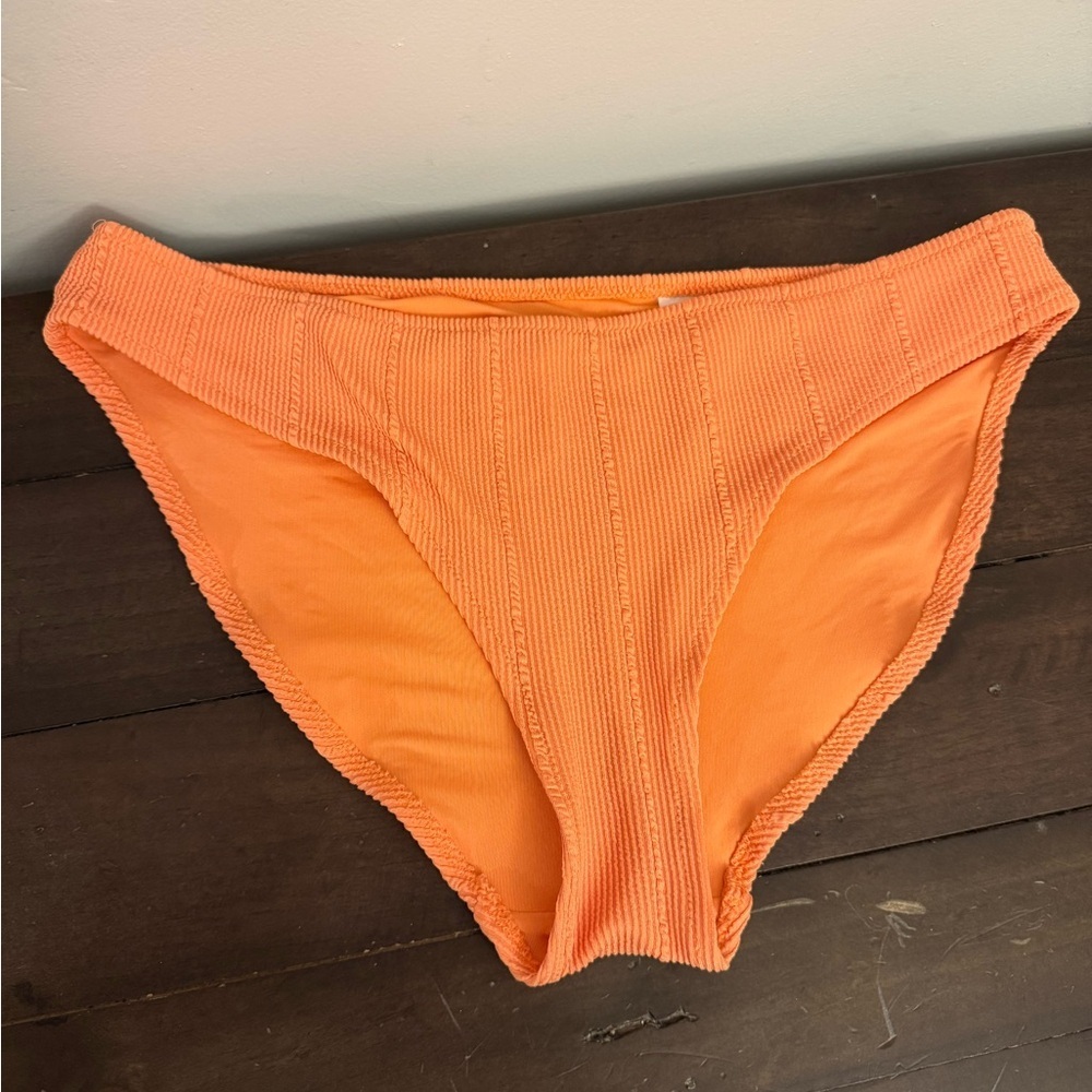 Aerie Ribbed Bikini Bottoms Bright Orange High Cut Swim Size Large